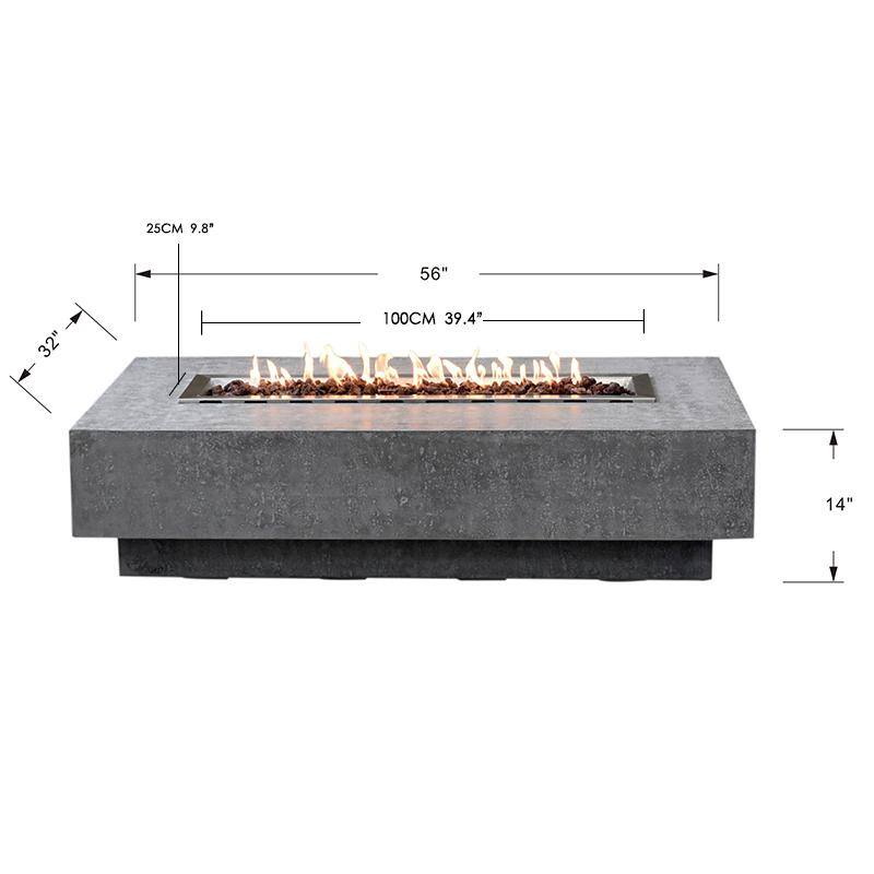 Hampton 56" Light Gray Concrete Gas Fire Pit Table