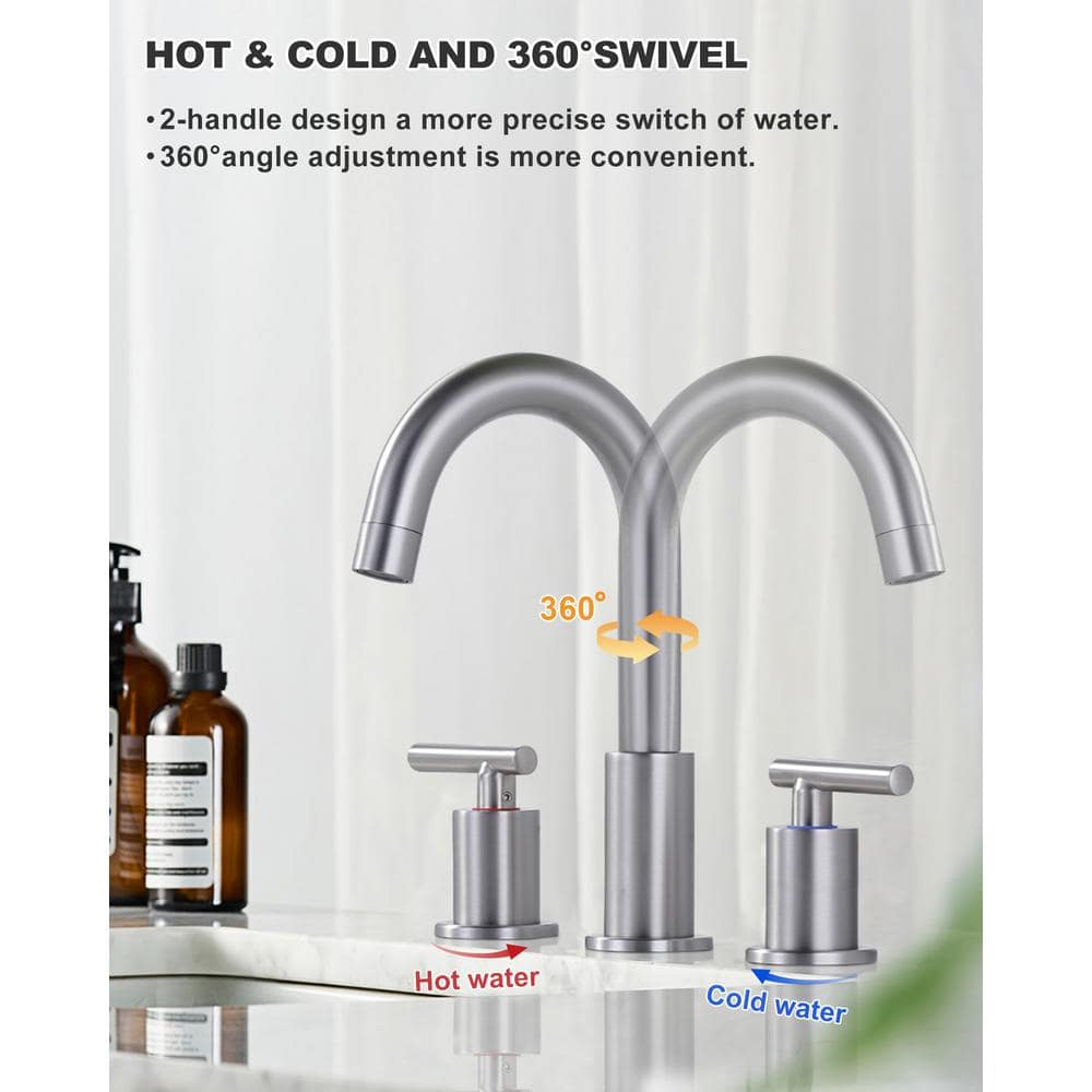 Brushed Nickel Double Handle High Arc Bathroom Faucet