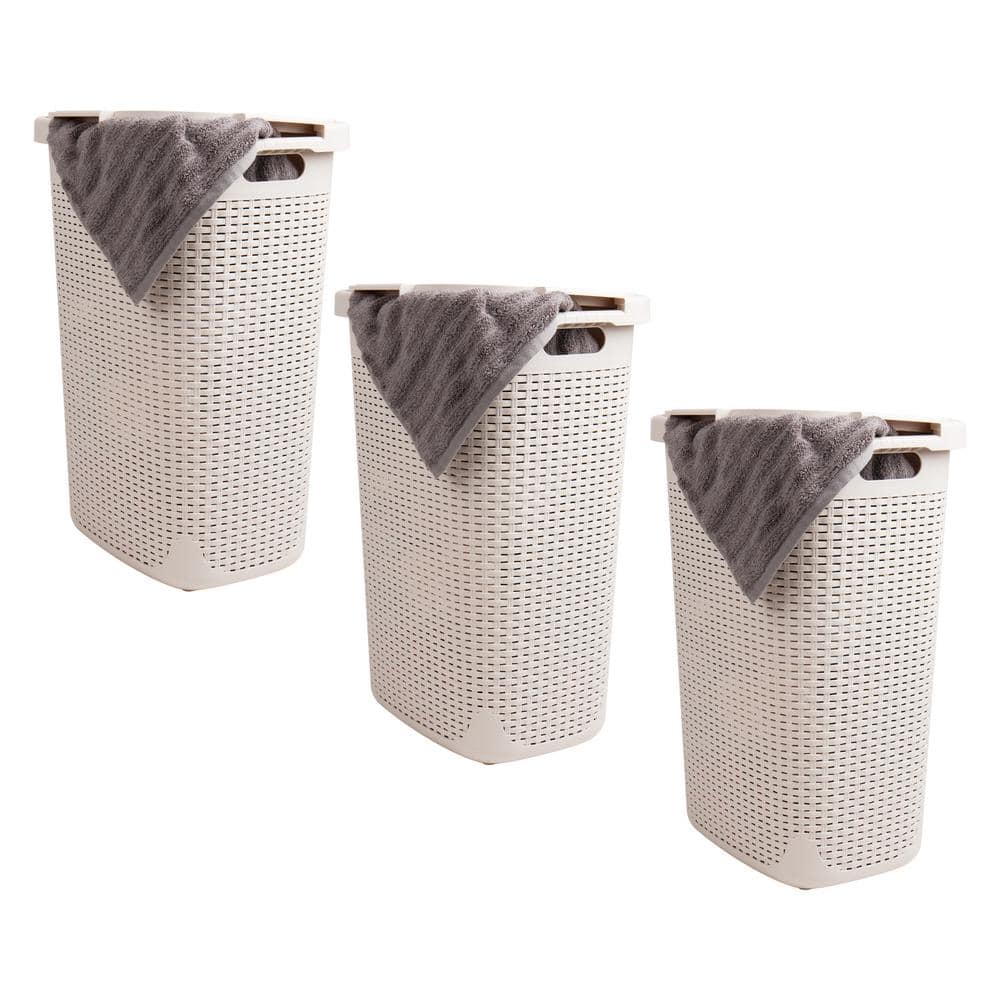 Ivory 24.15 in. H x 13.75 in. W x 17.65 in. L Plastic 60L Modern Rectangle Laundry Room Hamper with Lid (Set of 3) price history on PriceWatchPro