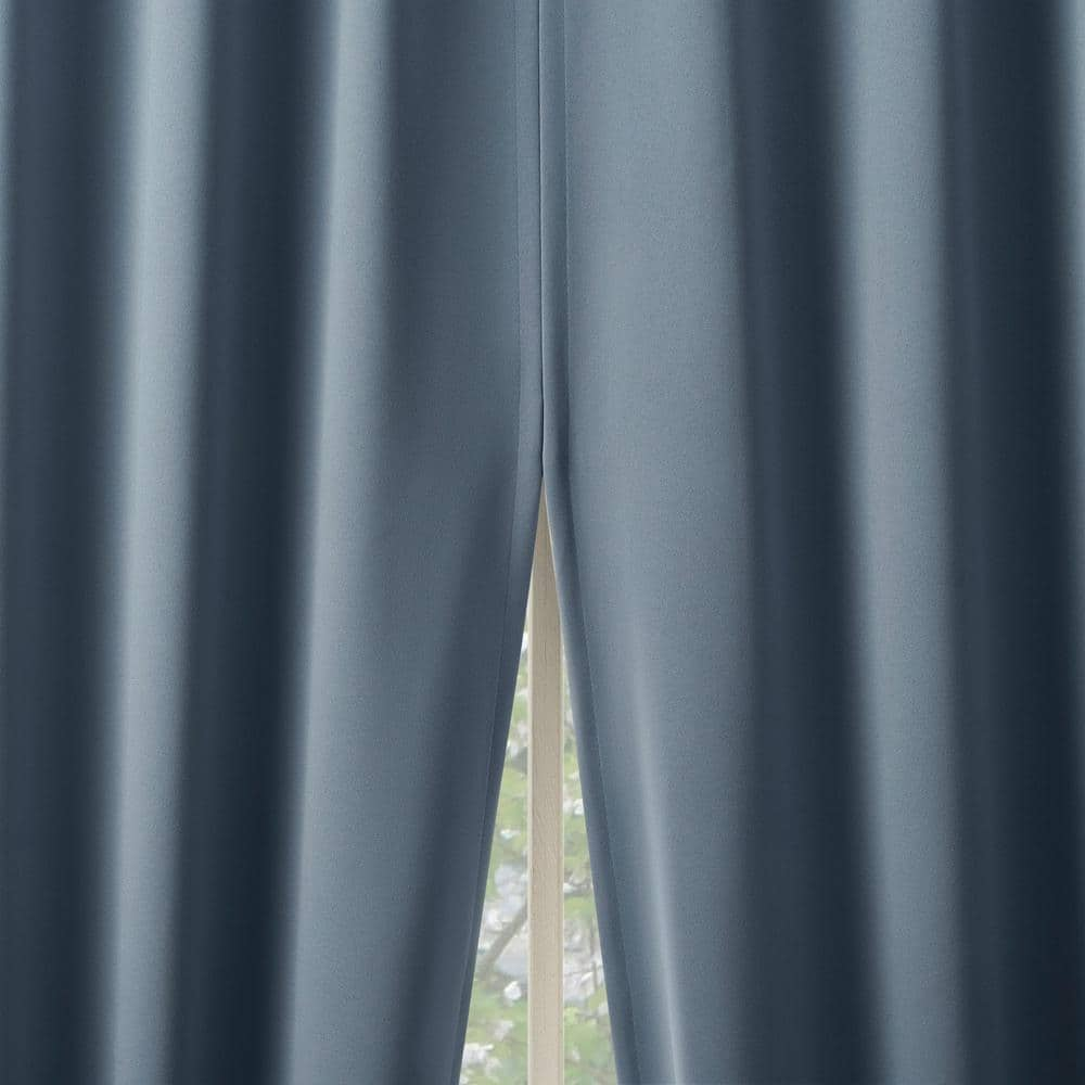 Sun Zero Aria Magnetic Closure Theater Grade Denim Blue Polyester 52 in. W x 84 in. L Back Tab 100% Blackout Curtain (Set of 2)