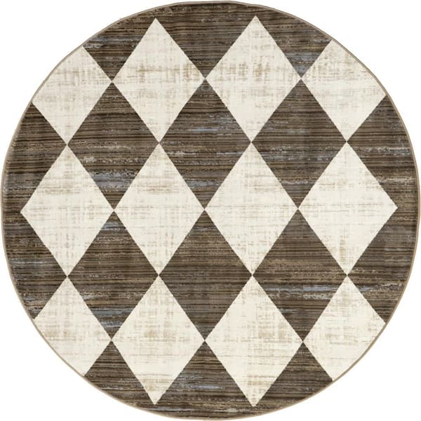 Meline Beige Checkered Fringe Area Rug 6' 7" ft. x 10' 2" ft. Area Rug