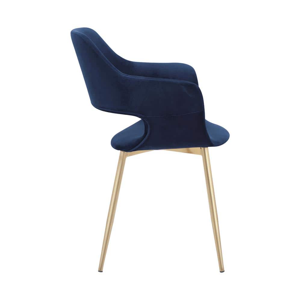 Elegant Blue Velvet Upholstered Arm Chair with Gold Metal Legs