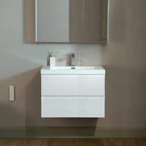 NJ 29.5 in. W x 19.63 in. D x 22.5 in. H Single Sink Floating Bath Vanity in White with White Resin Top