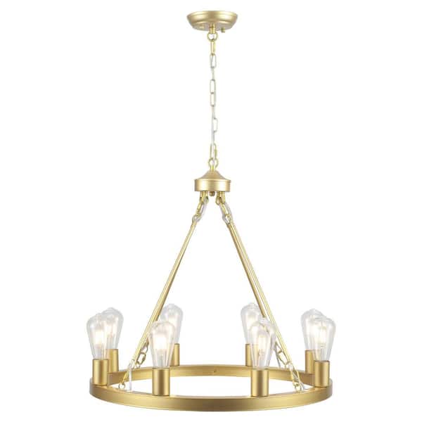 LWYTJO 8-Light Gold Modern Chandelier Wagon Wheel Chandelier for Living Room