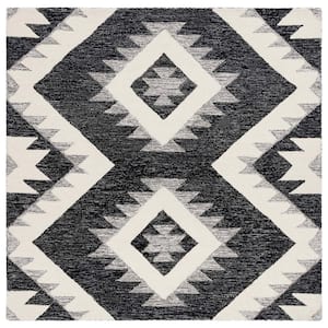 Casablanca Ivory/Black 6 ft. x 6 ft. Abstract Chevron Square Area Rug