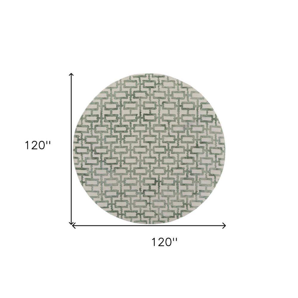 Handmade Ivory and Green Wool Round Trellis Area Rug
