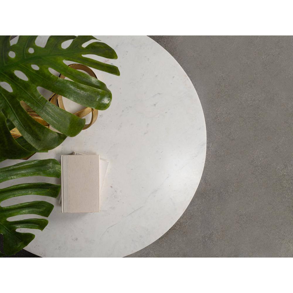 Astoria White Marble and Wood Round End Table