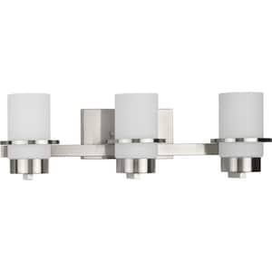 Reiss 22.75 in. 3-Light Brushed Nickel Vanity Light with Etched Glass Shade