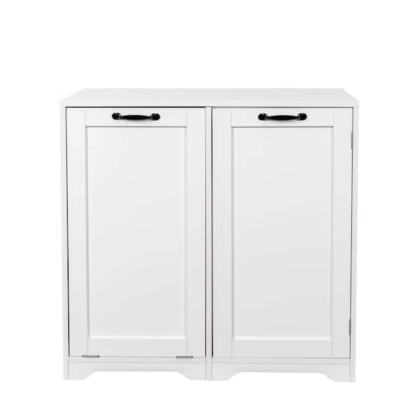 31.50 in. W x 15.75 in. D x 30. 31 in. H White Linen Cabinet with Tilt-Out Laundry Hamper, Adjustable Shelf