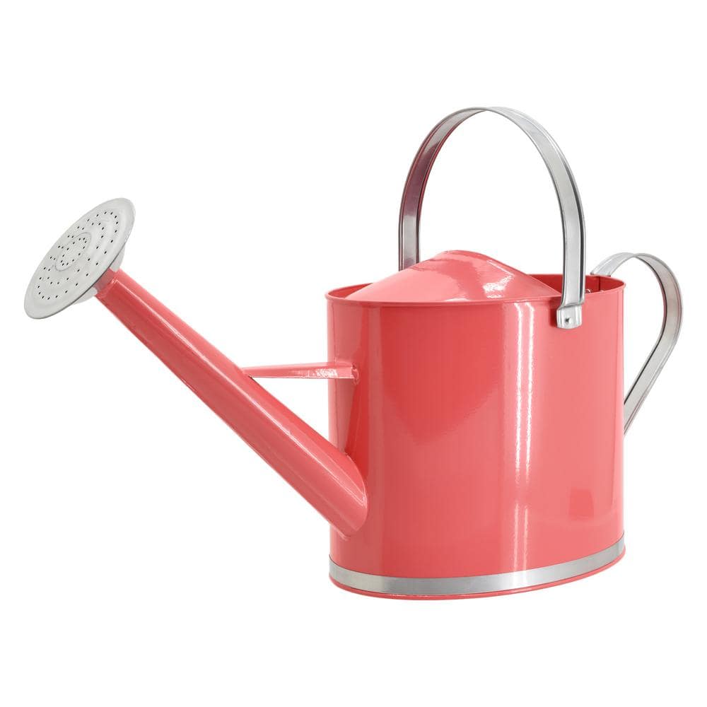 Coral Metal 1.8-Gallon Watering Can with Silver Handles