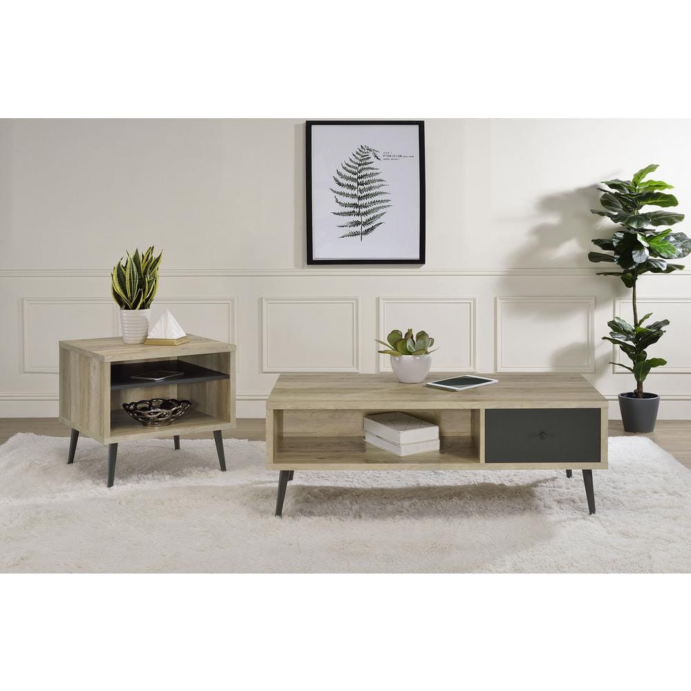 Welsh Mid Century Modern Pine and Gray Wood End Table