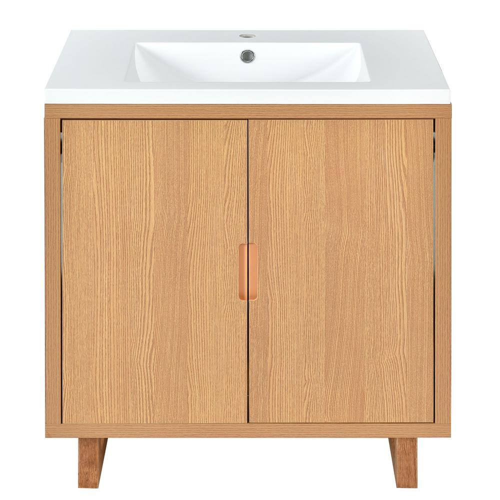 30 in. W x 18 in. D x 35 in. H Freestanding Bathroom Vanity in BurlyWood with White Integrated Cultured Marble Top price history on PriceWatchPro