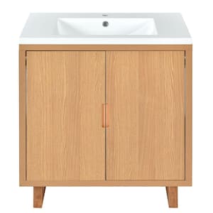 30 in. W x 18 in. D x 35 in. H Freestanding Bathroom Vanity in BurlyWood with White Integrated Cultured Marble Top