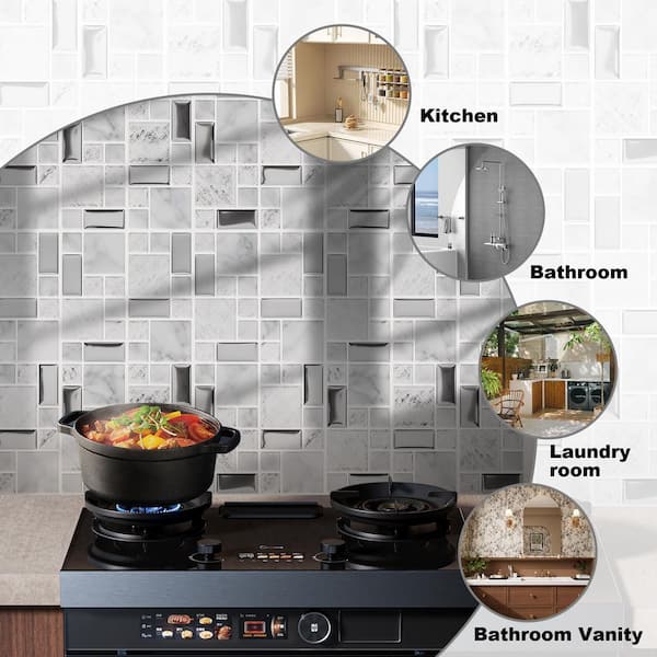 Peel&Stick Backsplash Tile Vinyl Wall Tiles 10 in. x 10 in. x 0.04 in. Stick on Backsplashfor Kitchen Wall 10-Tiles/Pack