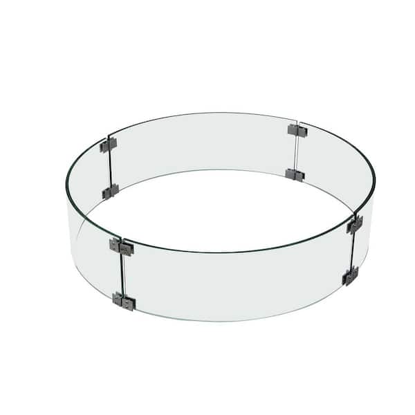 Lunar Bowl 30 in. x 7 in. Round Tempered Glass Outdoor Fire Pit Table Wind  Screen with Stainless Steel Attachment Clips