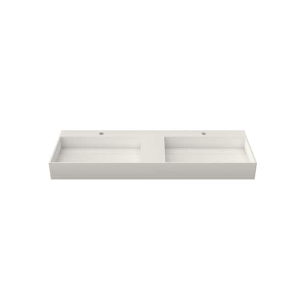 54 in. W x 18 in. D x 5 in. H Solid Surface Bathroom Double Wall-Mount Sink/Vessel Sink in White with Faucet Hole
