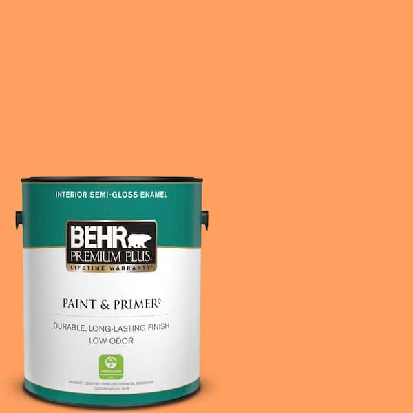 BEHR PREMIUM PLUS 1 gal. #250B-5 Orange Spice Semi-Gloss Enamel Low Odor Interior Paint & Primer