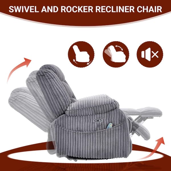 aisword 270° Swivel Corduroy Recliner Rocking Chair with Massage