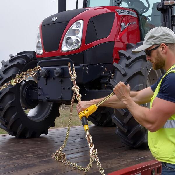 Ratchet Chain Binder, 5/16 in. x 10 ft. G80,8000 lbs. Working Load, with Chains, for Hauling Towing, Logging and Lifting