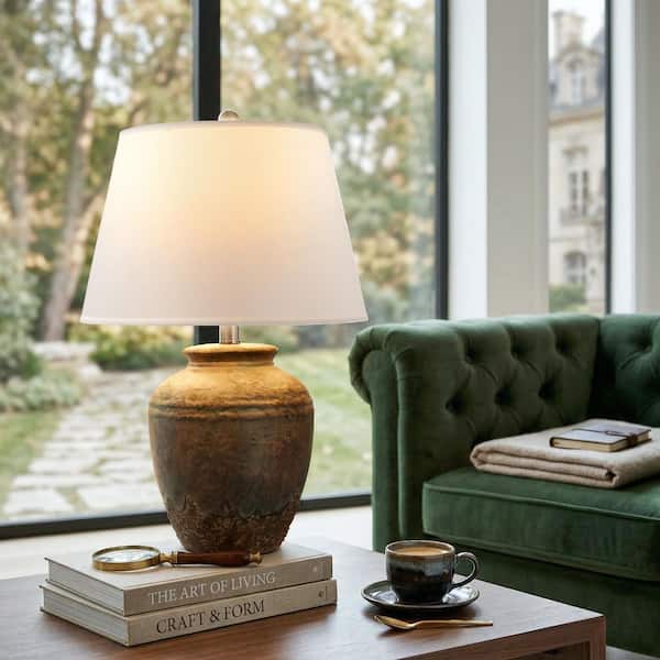 陶磁器テ−ブルランプ ROTTOGOON 22 in. Rustic Terracotta Ceramic Table Lamp with Linen