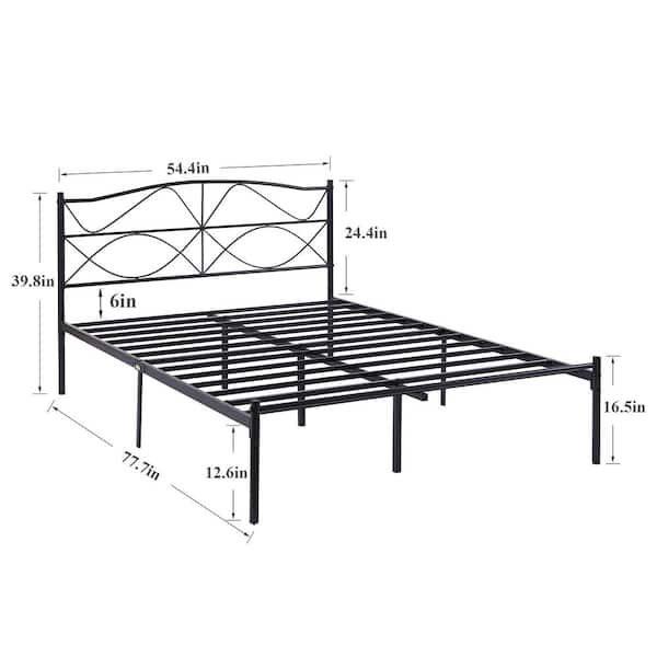 Bed Frame Black Metal Frame Full Platform Bed with Headboard, , Sturdy Steel Slats Support, Storage Bed Frame
