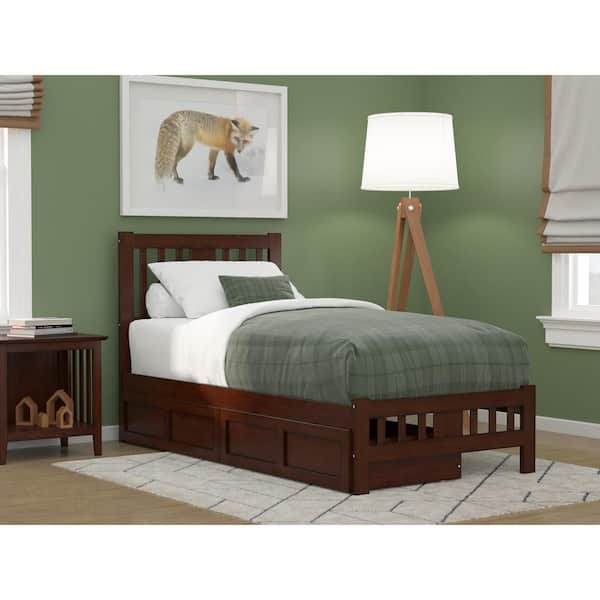 AFI Tahoe Walnut Twin Solid Wood Storage Platform Bed with Footboard and 2 Drawers