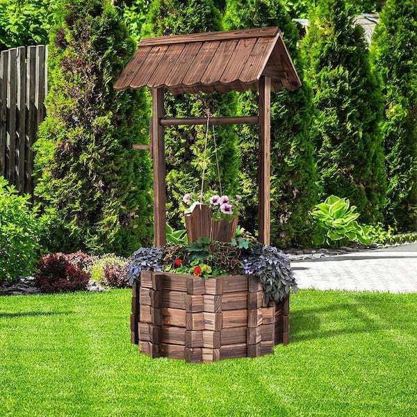 Outdoor Fir Wishing Well Bucket Flower Plants Planter Patio Garden Home Decor