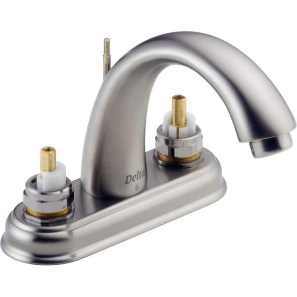 Unbranded C-Spout 4 in. 2-Handle High-Arc Bathroom Faucet in Stainless-DISCONTINUED
