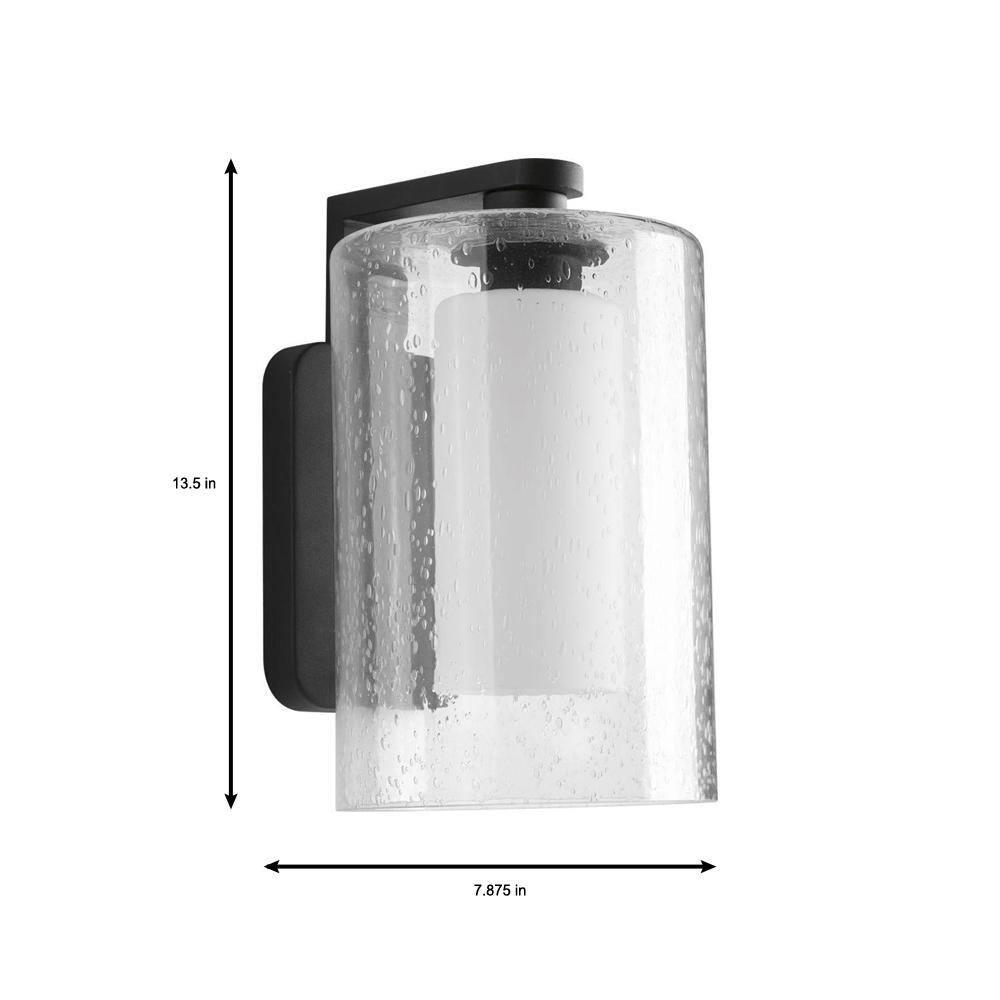 Black Aluminum Outdoor Wall Lantern with Seeded Glass Shade