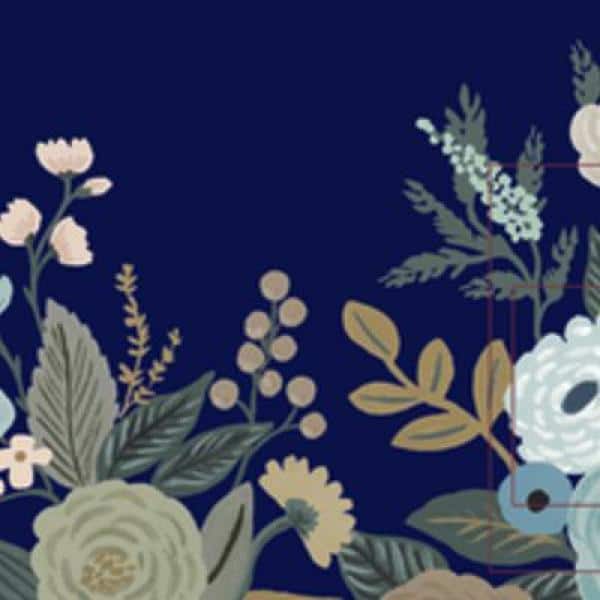 Navy and Beige Floral Garden Party Wall Mural