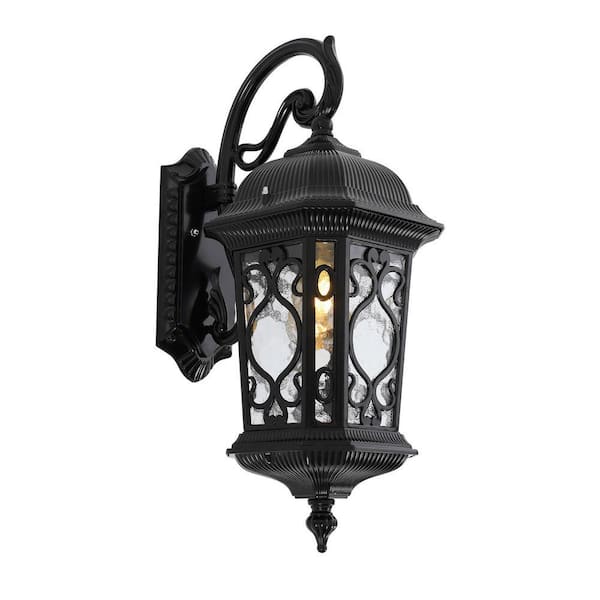 20.86 in. Black Retro Outdoor Waterproof Hardwired Wall Lantern Sconce Wall Light with Glass Shaed, No Bulbs Included