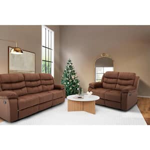 36.2 in. 2-Piece Slope Arm Microfiber Straight Brown Reclining Living Room Set