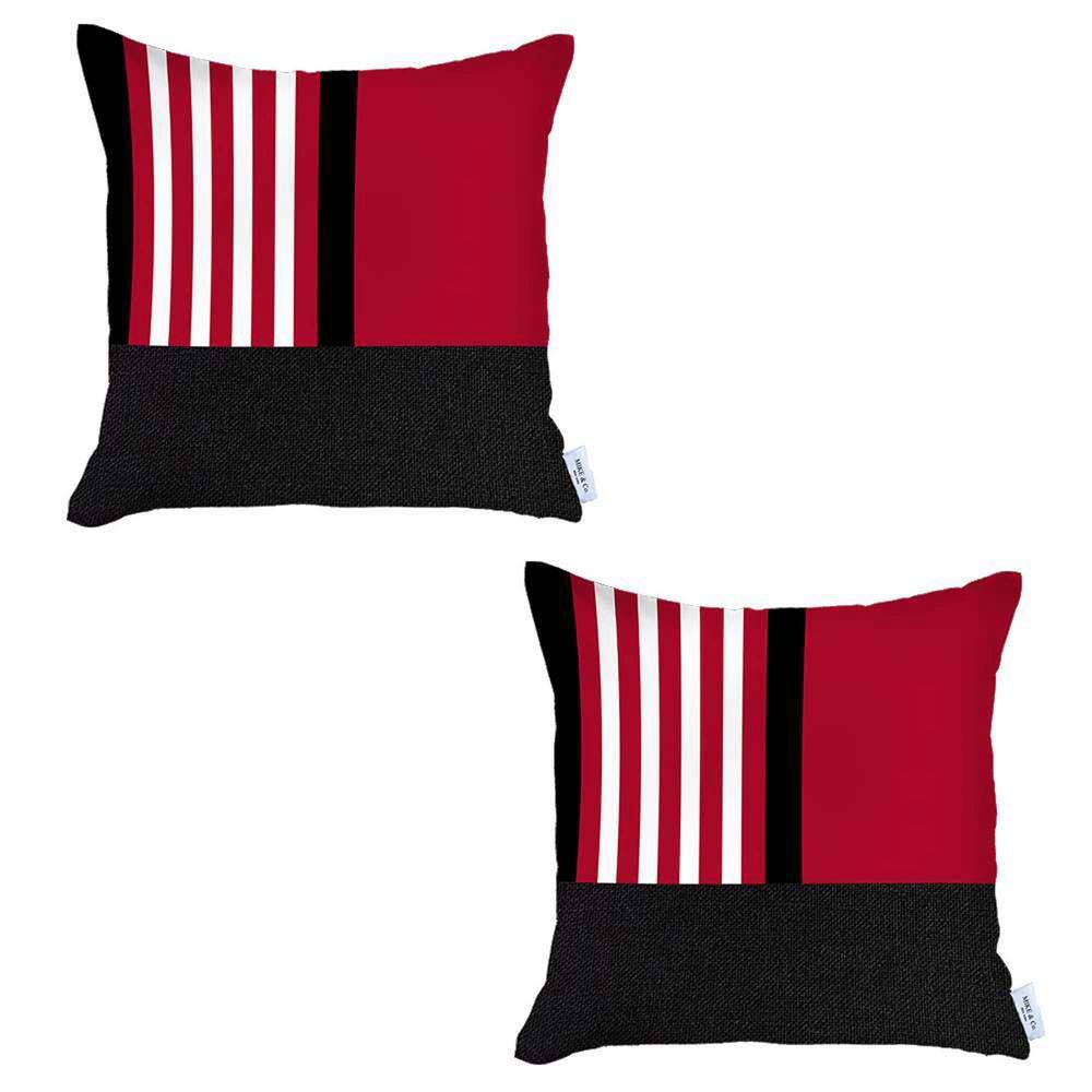 Red and Black Geometric Polyester Euro Pillow Covers, Set of 2