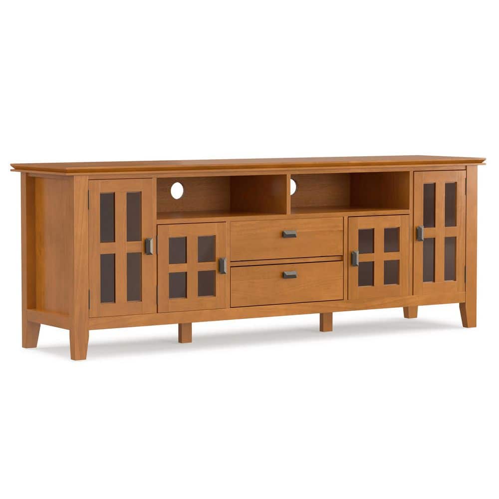 Artisan Solid Wood 72 in. Wide Transitional TV Media Stand in Honey Brown for TVs up to 80 in.
