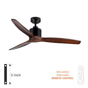 TeakAura 52 in. Indoor Farmhouse Matte Black Ceiling Fans without Light, with Walnut Wood Blades and Remote Control