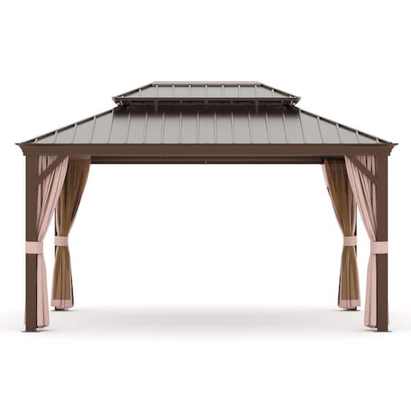 10 ft. x 12 ft. Aluminum Outdoor Gazebo with Double Galvanized Steel Roof, Ceiling Hook, Mosquito Netting and Curtains
