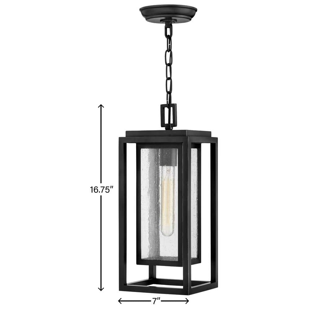 Sleek Transitional Black Seedy Glass Outdoor Pendant