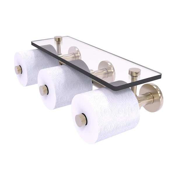 Allied Brass Prestige Skyline Collection Wall Mounted Toilet Paper Holder in Antique Pewter with Glass Shelf