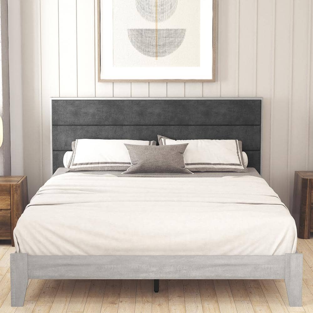 GALANO Hamsper Dusty Gray Oak Upholstered Queen Platform Bed With Headboard SH VGF1190DIUSA The Home Depot