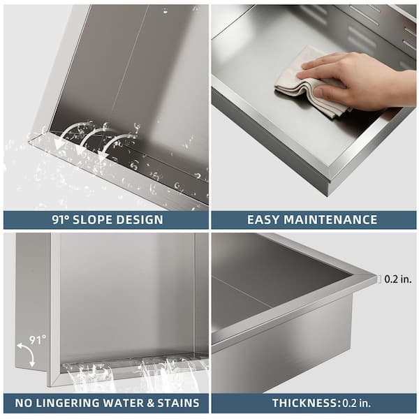 18 in. W x 14 in. H x 4 in. D Waterproof Recessed Shower Niche Storage Shelf in Brushed Nickel, No Tile Needed