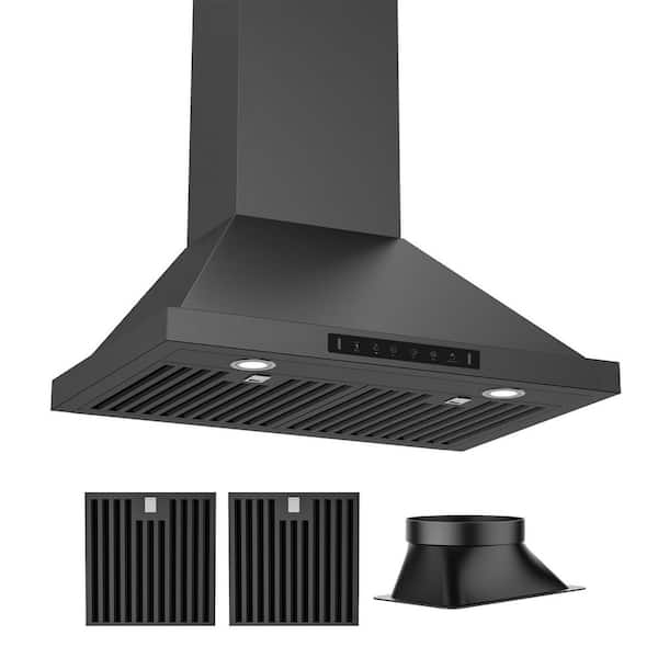 30 in. 900CFM Convertible Wall Mount Range Hood in Black Stainless Steel 3-Speed / Charcoal Filter and Gesture Control