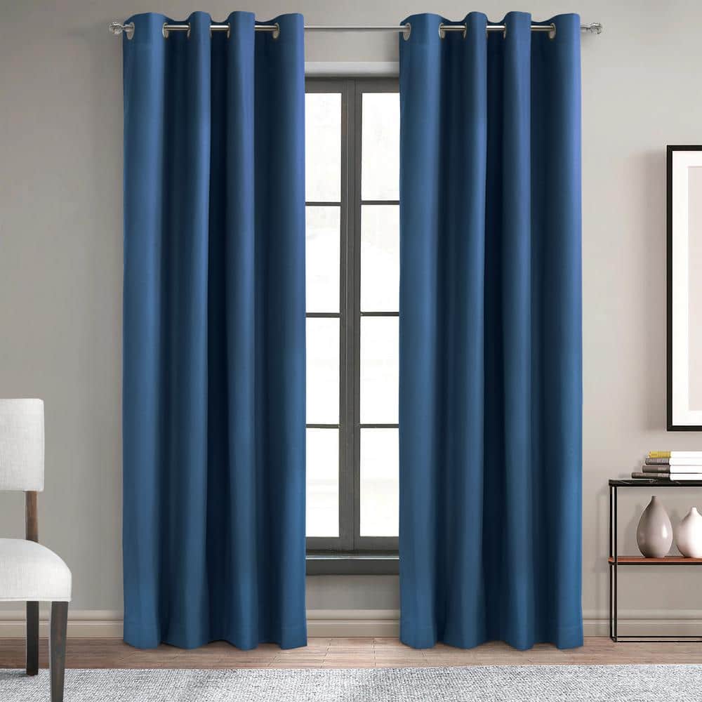Alpine Navy Polyester Solid 52 in. W x 84 in. L Grommet Indoor Blackout Cur