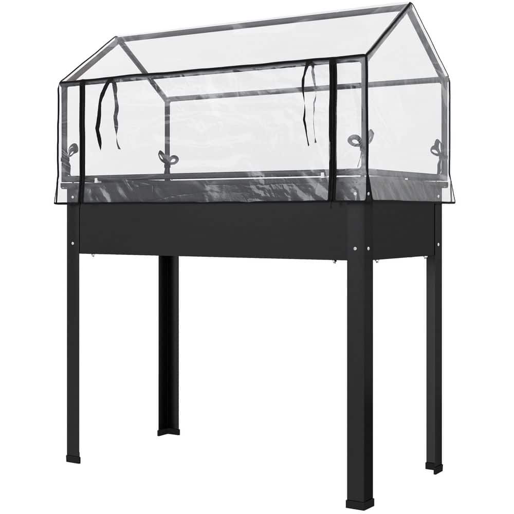 Steel Raised Garden Bed with Greenhouse Cover, Black