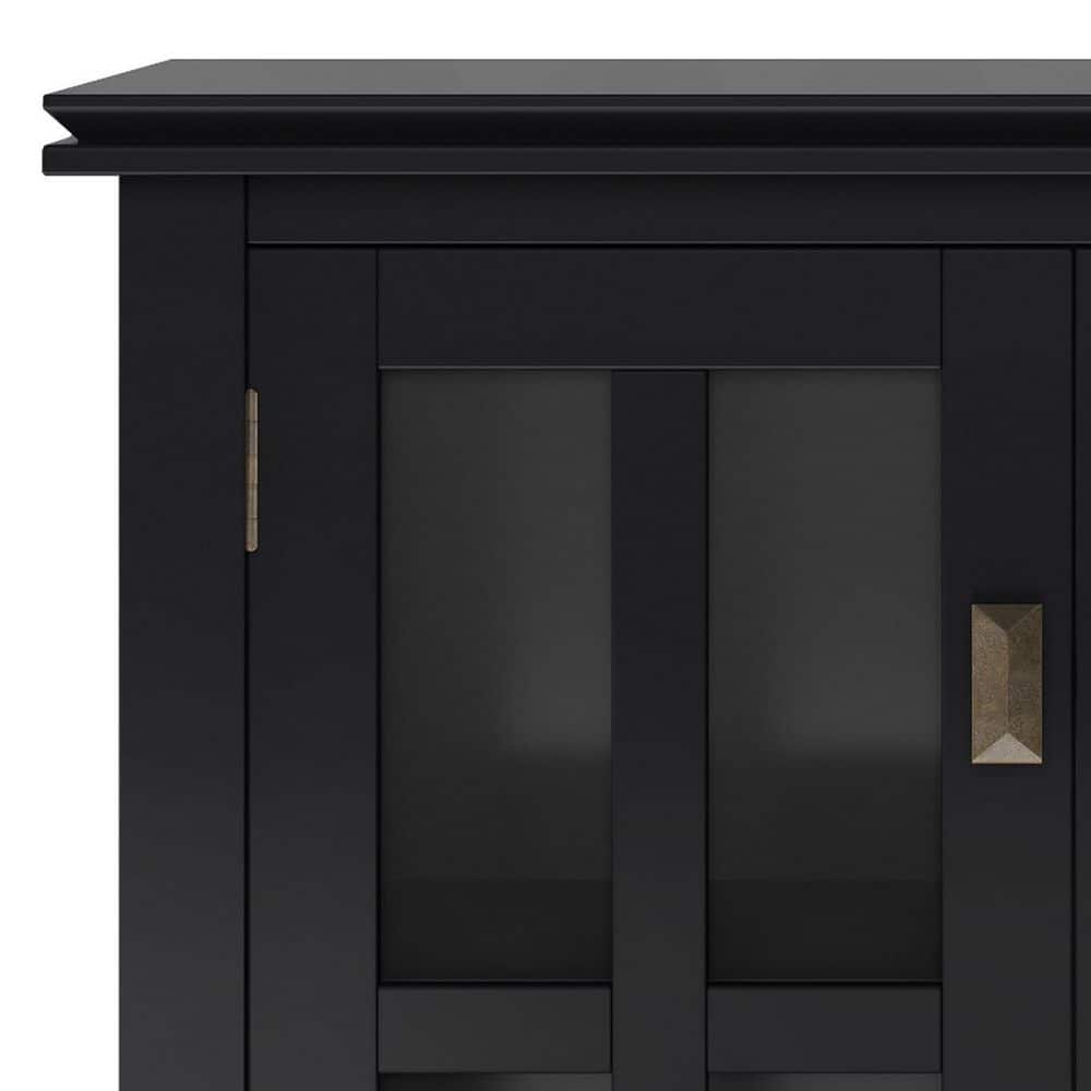Artisan Black Solid Wood Low Storage Cabinet with Adjustable Shelves
