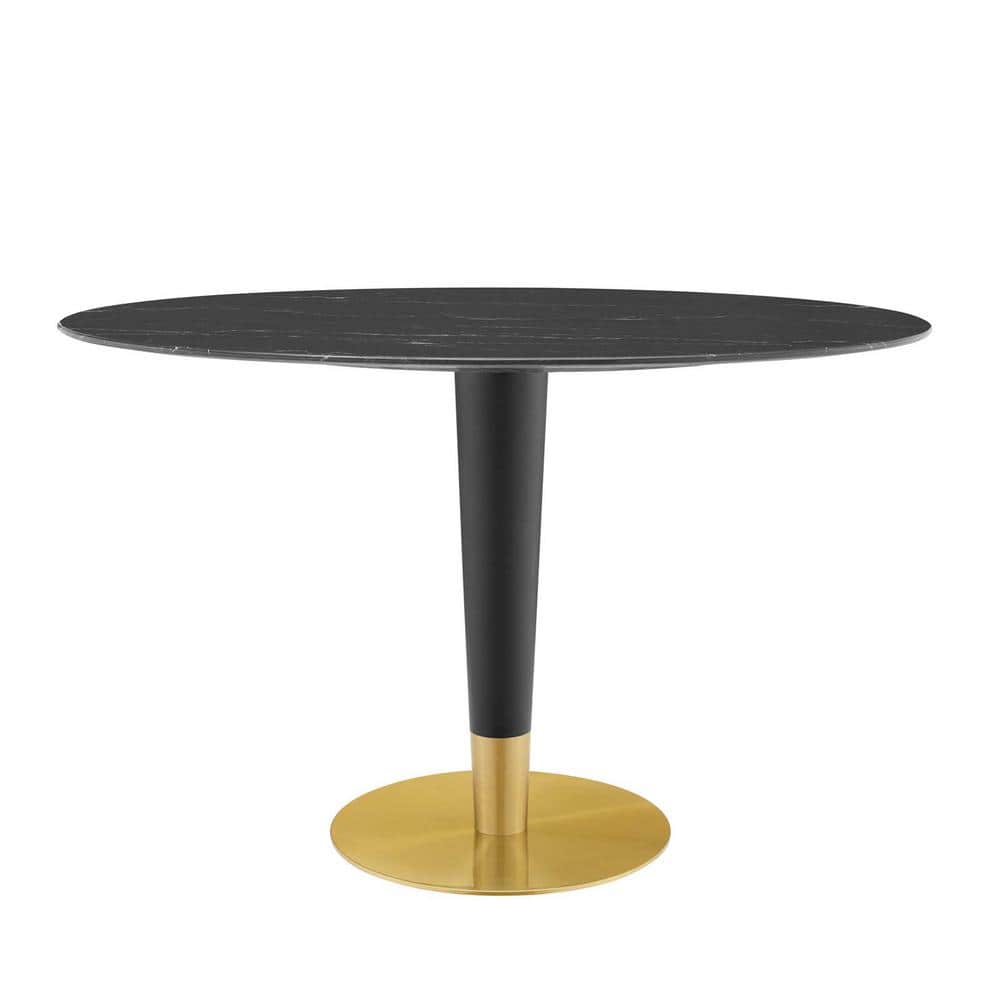Zinque 48" Oval Marble-Top Dining Table with Gold Black Base