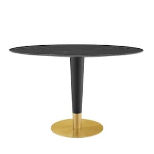 Zinque 48 in. Oval Gold Black Artificial Marble Dining Table