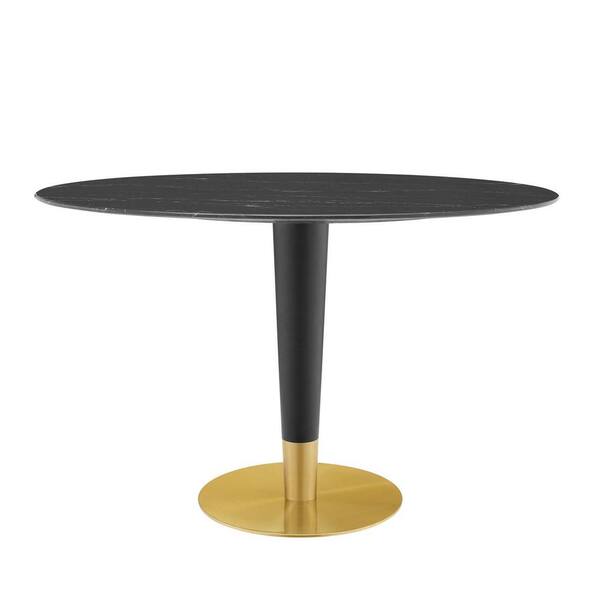 MODWAY Zinque 48 in. Oval Gold Black Artificial Marble Dining Table