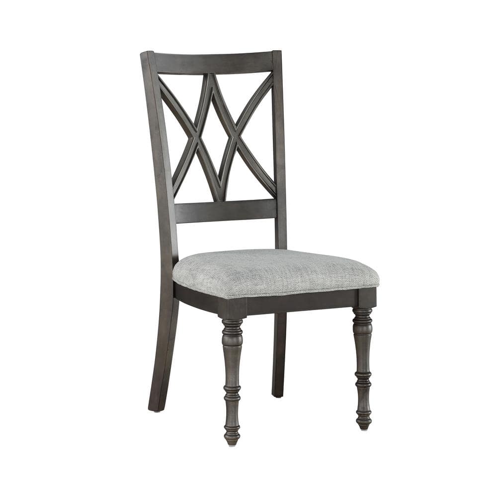 Gray Linen Upholstered Cross Back Side Chair Set