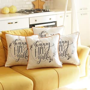 Decorative Fall Thanksgiving Throw Pillow Cover Quote 18 in. x 18 in. White and Orange Square (Set of 4)