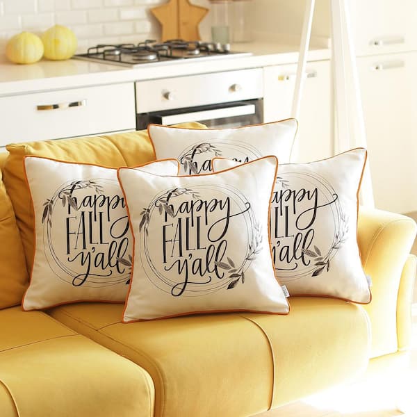 MIKE & Co. NEW YORK Decorative Fall Thanksgiving Throw Pillow Cover Quote 18 in. x 18 in. White and Orange Square (Set of 4)